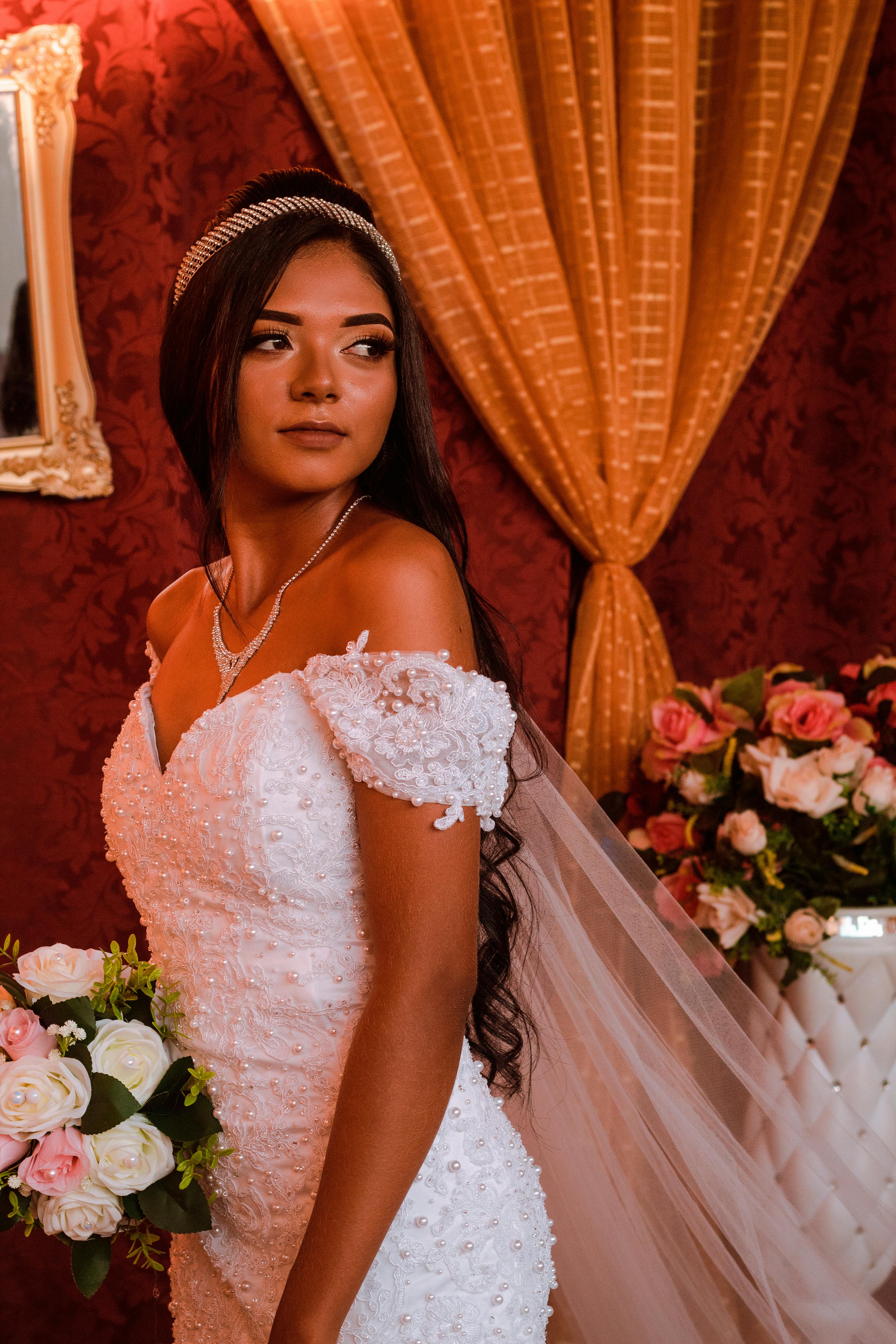 White off the shoulder dress with red on sale flowers