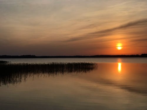 Lake with Calm Water Under a Beautiful Sunset