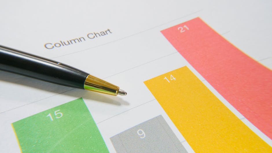 Miten mitata ja esittää saavutukset palkkaneuvotteluissa Miten mitata ja esittää saavutukset palkkaneuvotteluissa - Close-up image of a colorful column chart and pen symbolizing fina