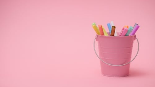 Coloring Pens on a Pink Bucket 