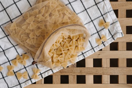 Uncooked Pasta in a Drawstring Mesh Bag