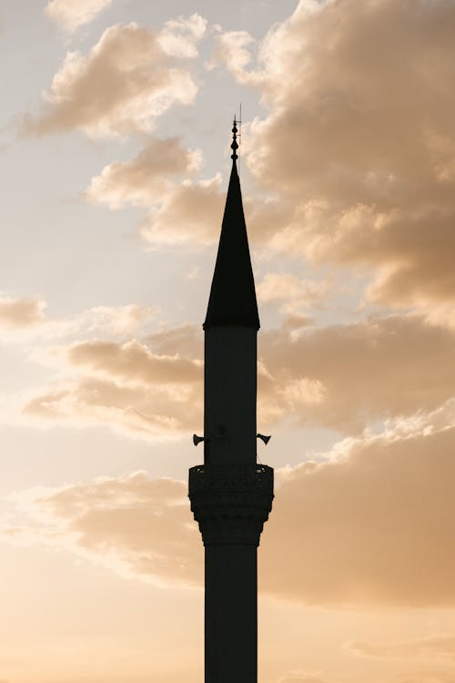 Silhouette Photo of a Tower Under White Clouds