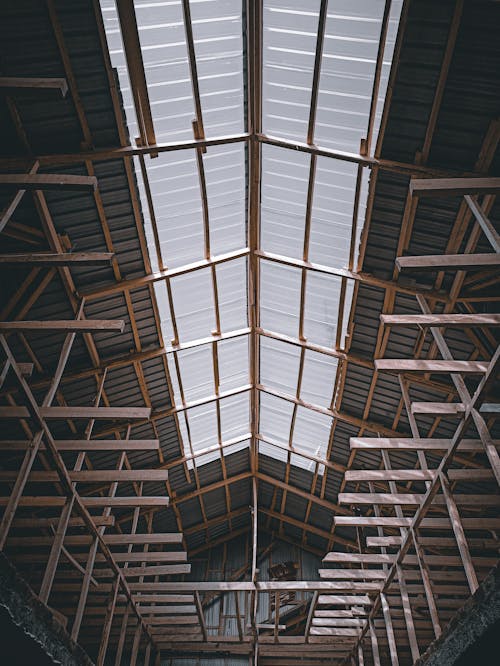 Brown Wooden Ceiling With White Ceiling Lights