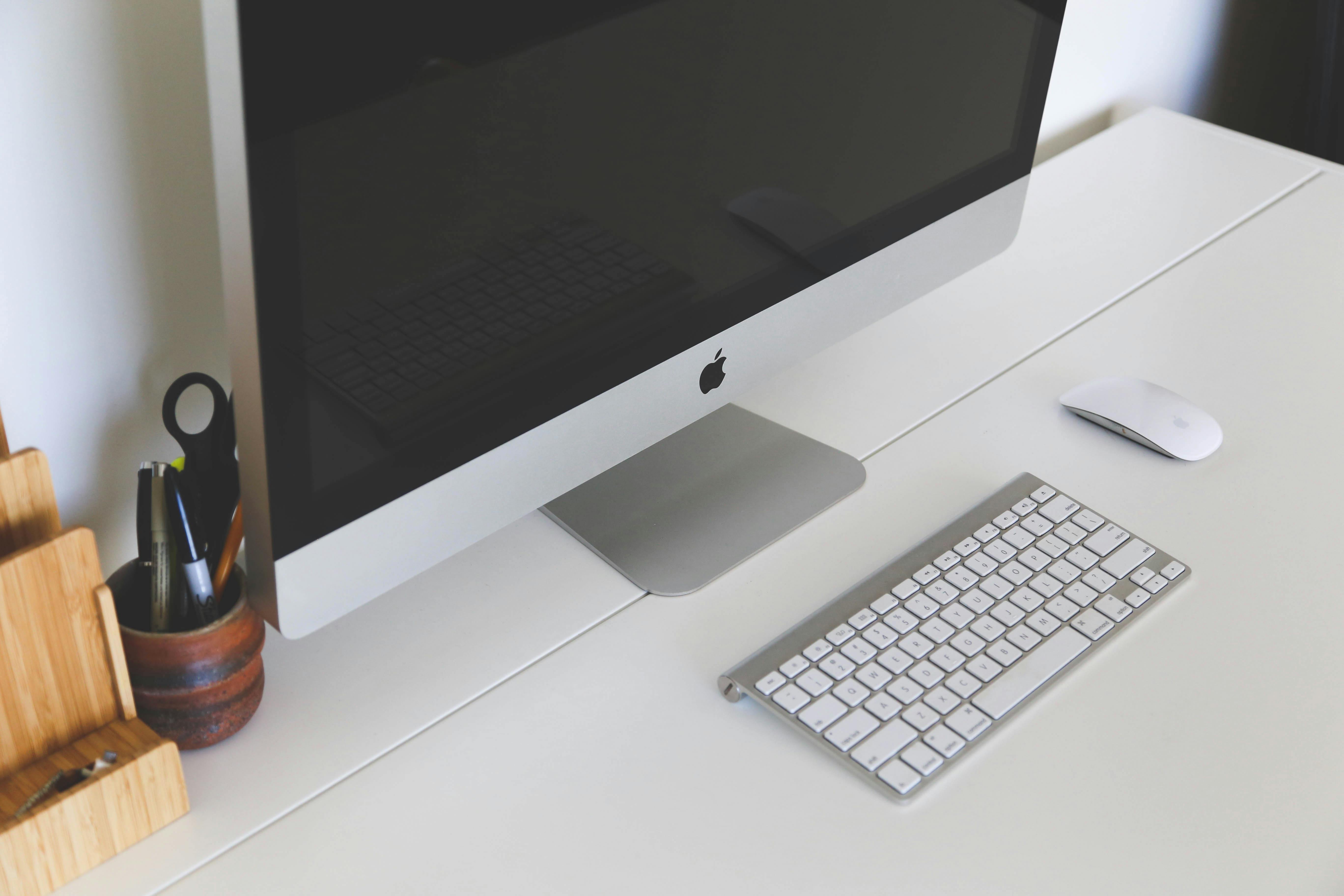Free stock photo of apple, computer, desk
