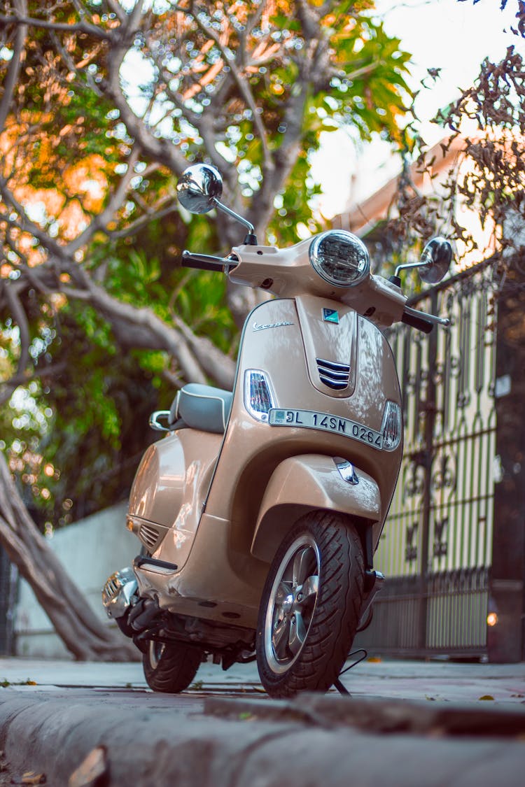 Low-Angle Shot Of  Vespa Elegante Motor Scooter
