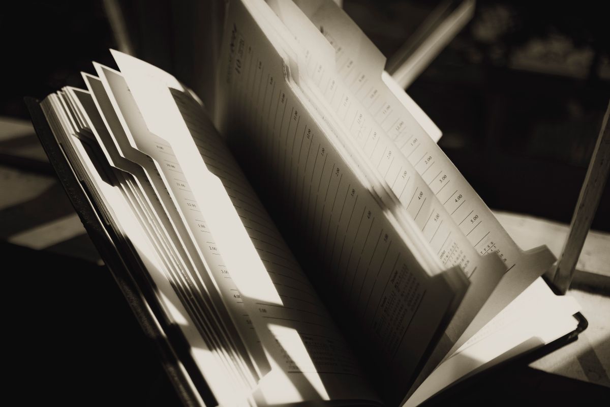 Printed copies of travel documents in a folder