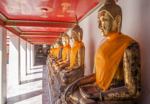 Free A Hallway Full of Buddha Statues  Stock Photo