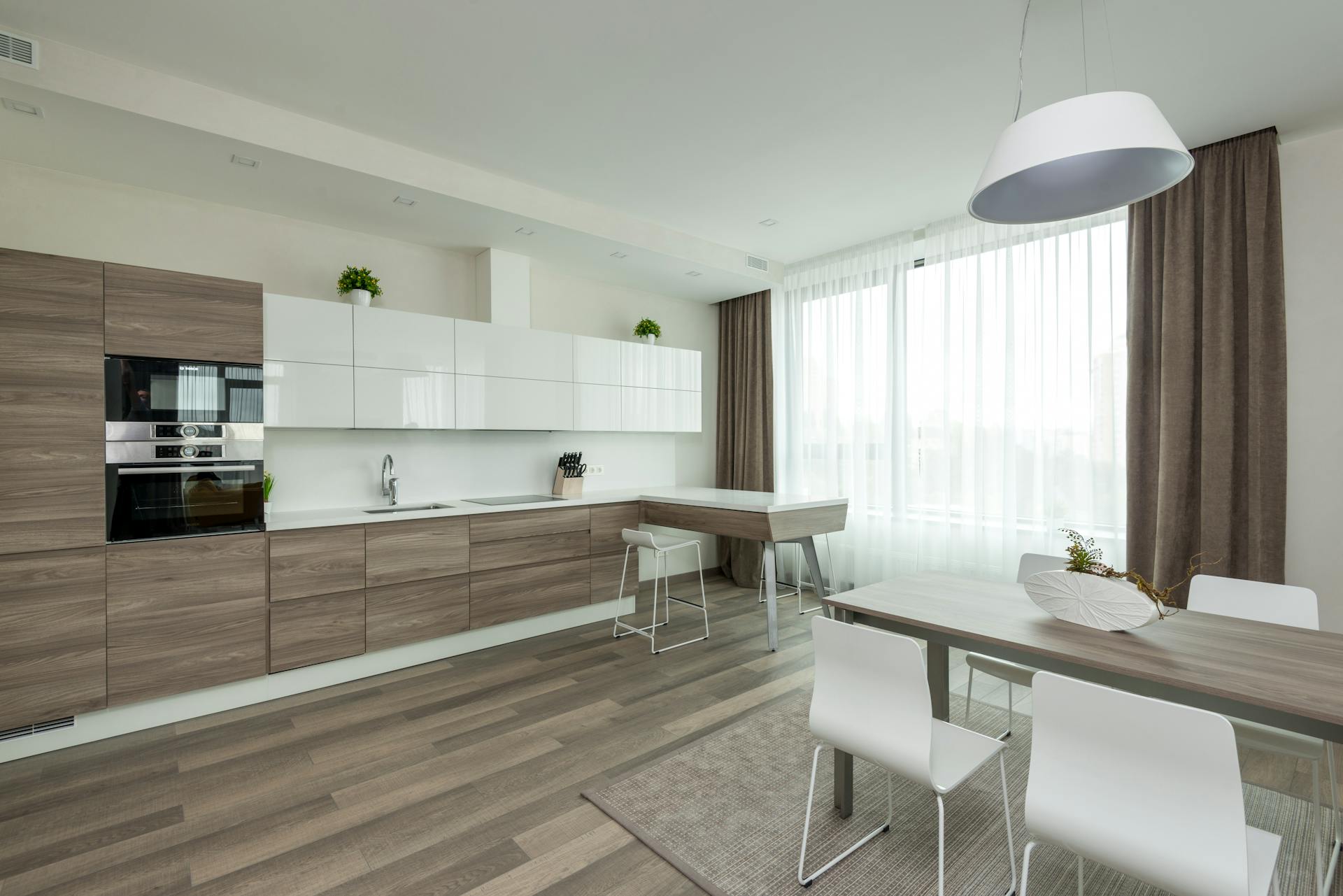 Interior of modern dining room with furniture