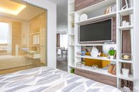 Cozy modern apartment with living room and bedroom