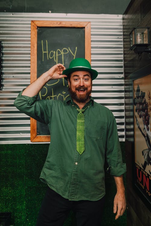 Bearded Man Wearing Green Hat 