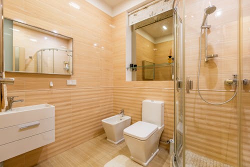 Interior of modern light bathroom