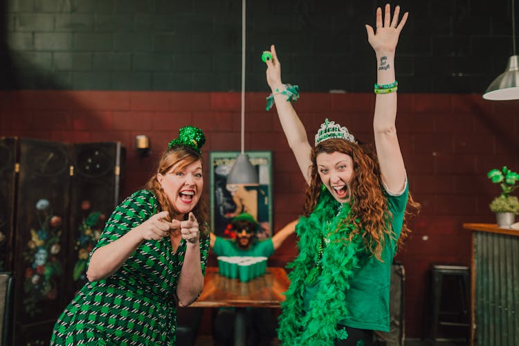 Women In Green Outfits Celebrating St Patrick's Day 