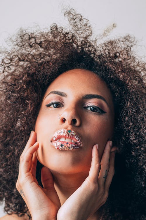 Woman with Glitters on Lips