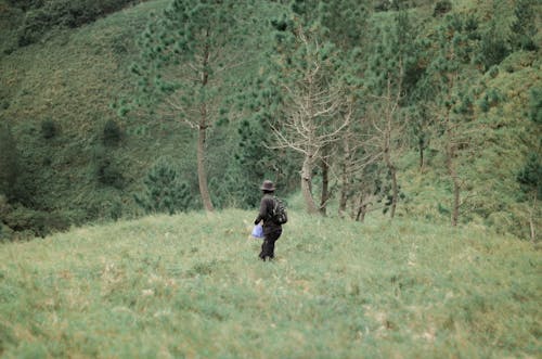 Man Walking on Grassland