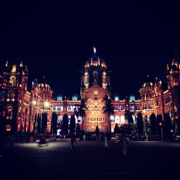 Illuminated Train Station at Night