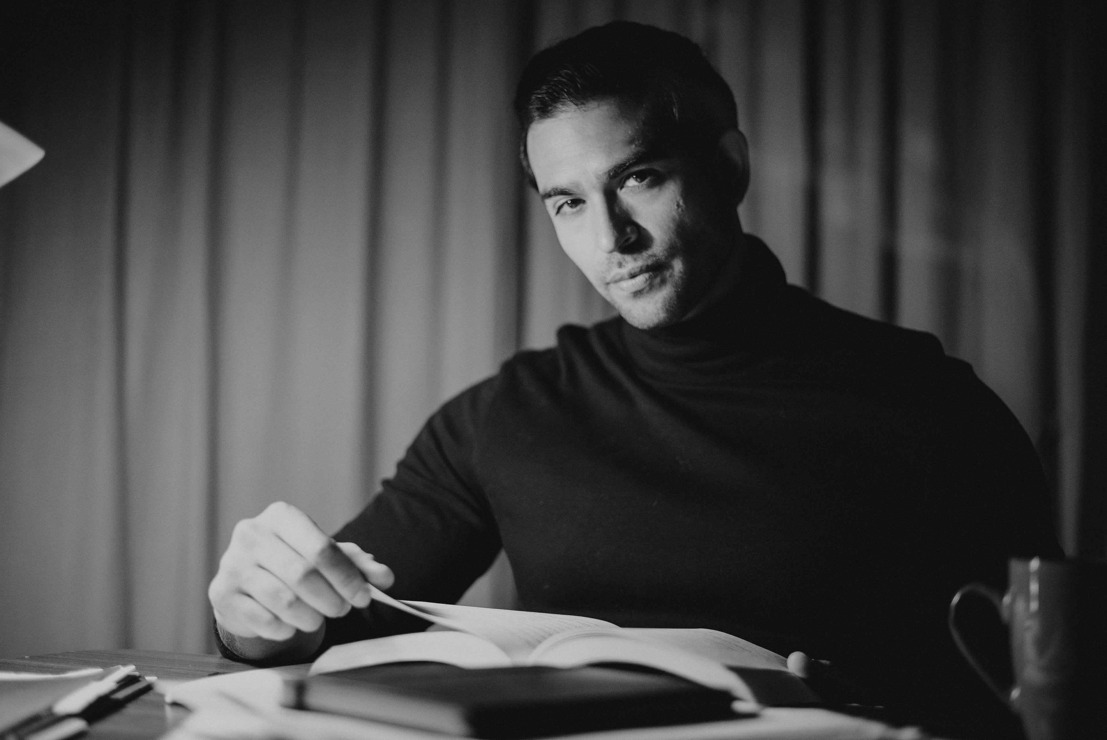 The writer at his desk, mid-edit