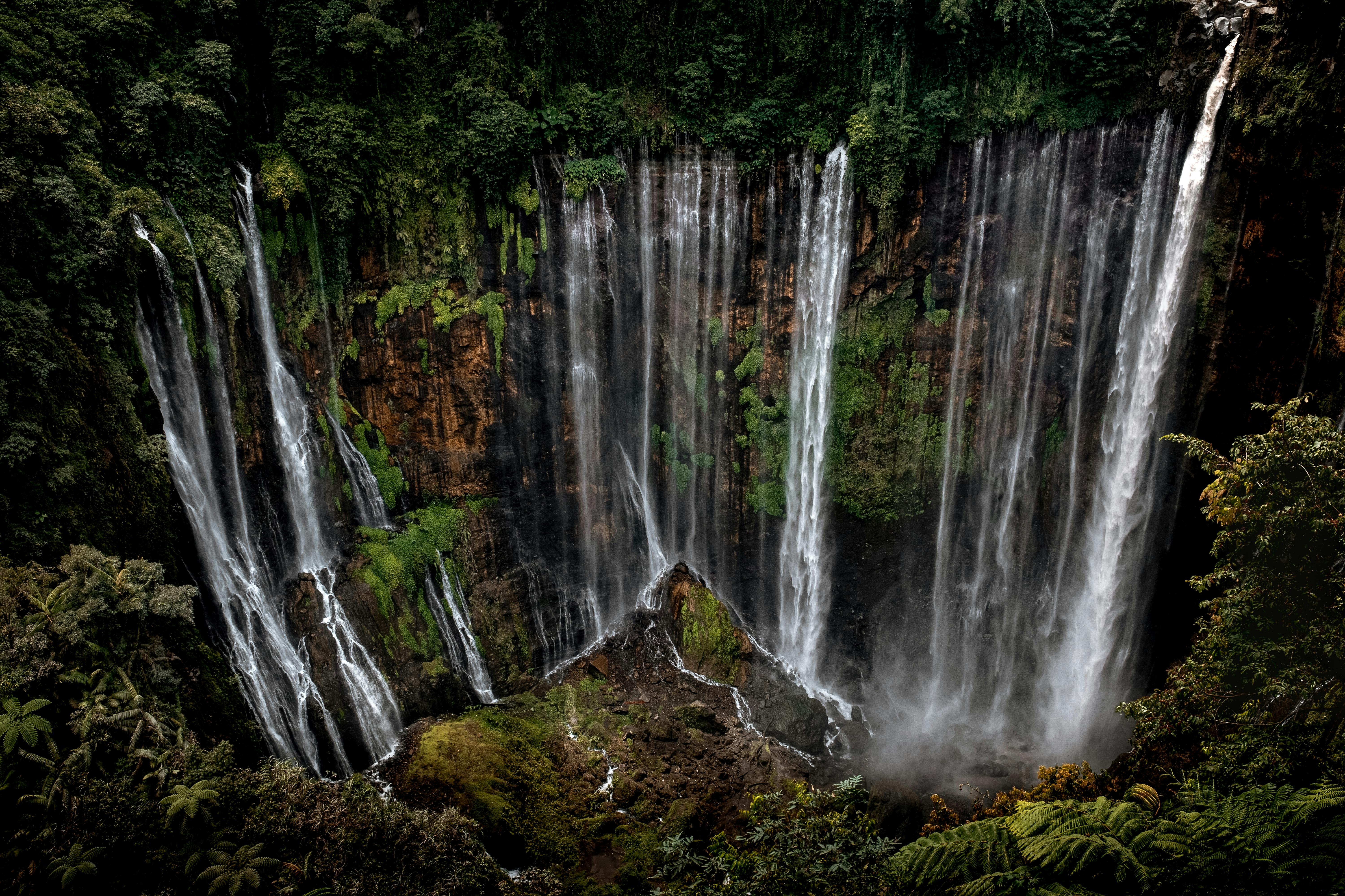 high angle shot of a rainforest waterfall