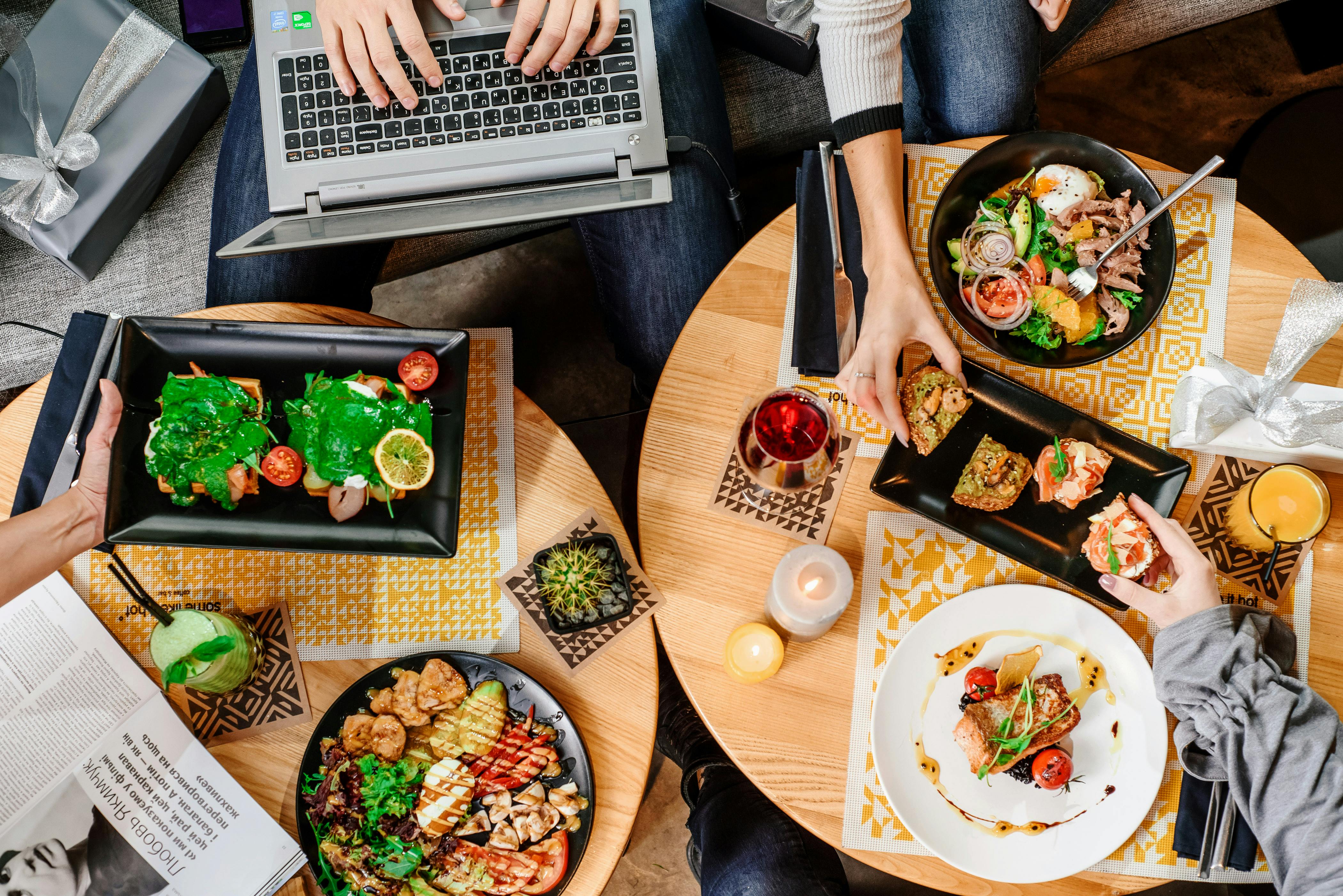 Happy restaurant staff providing great service