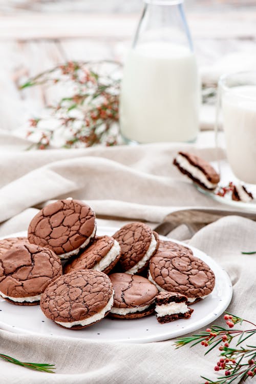 Baked Cookies With Fillings on White Plate