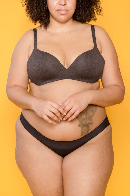 Crop plus size African American model in underwear