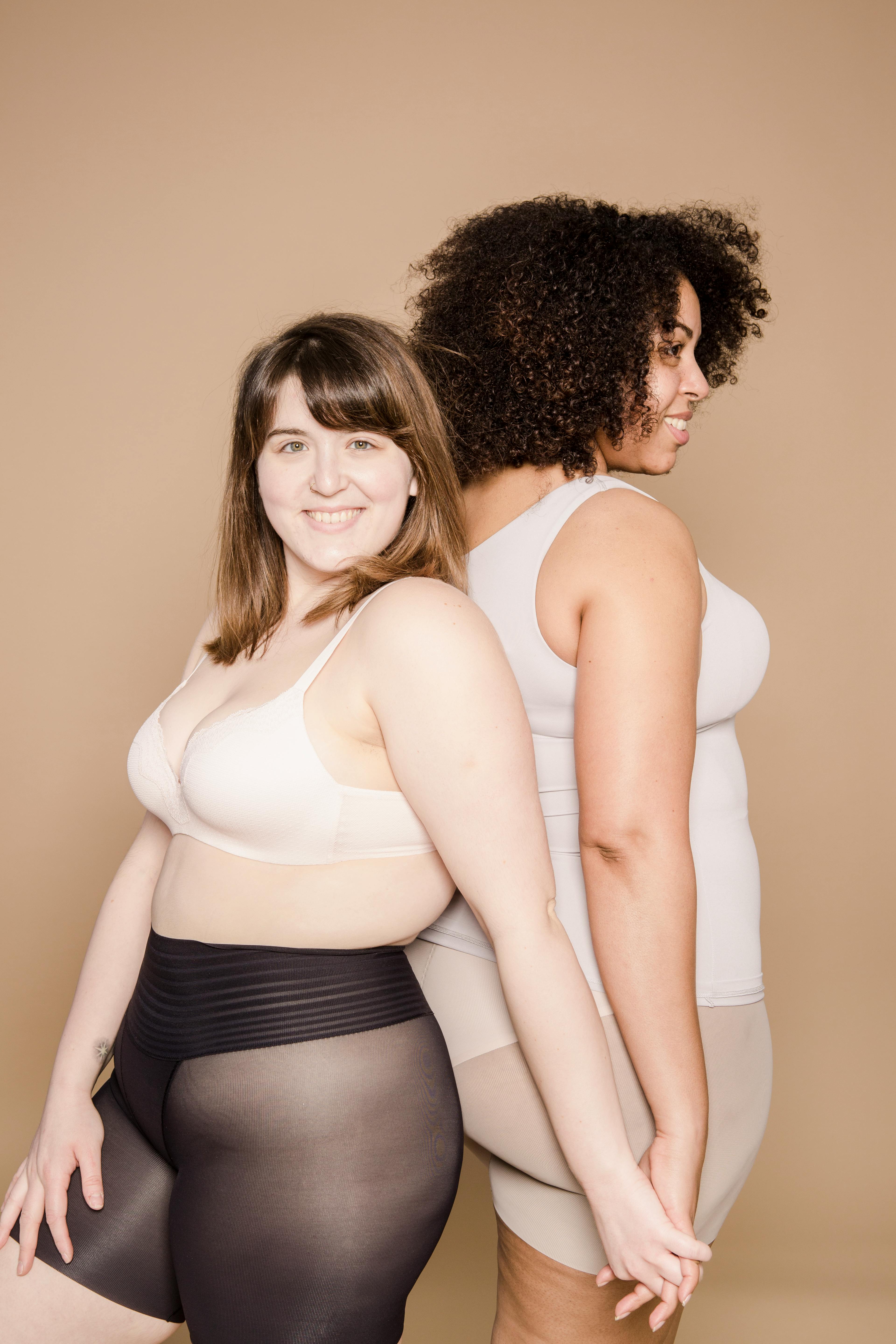 Happy diverse overweight women in underwear in studio · Free Stock Photo image