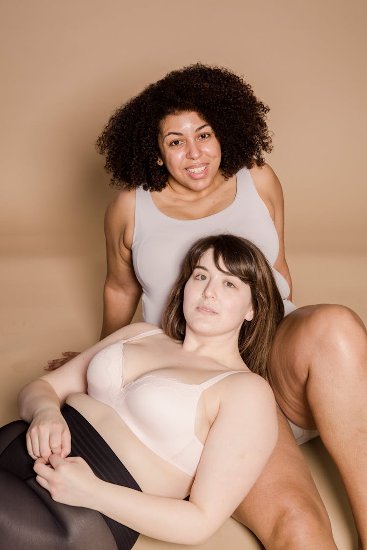 Cheerful Plump Multiethnic Women In Underwear