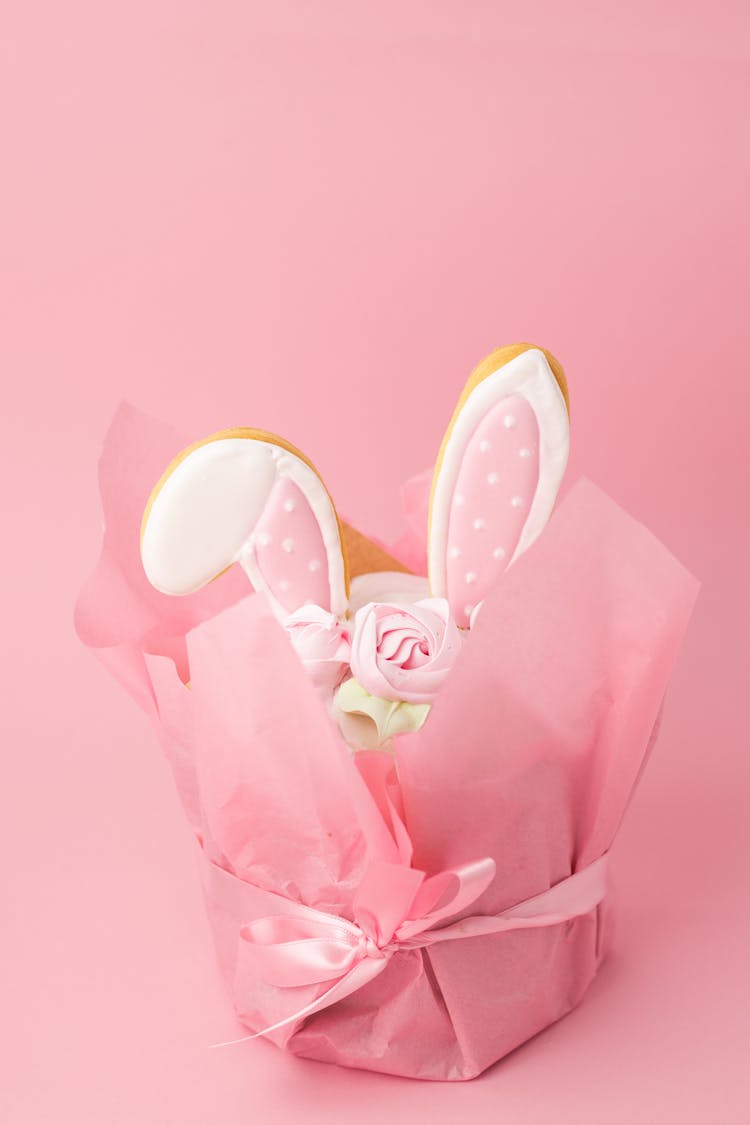 Bunny Ears Covered With Pink Wrapping Paper