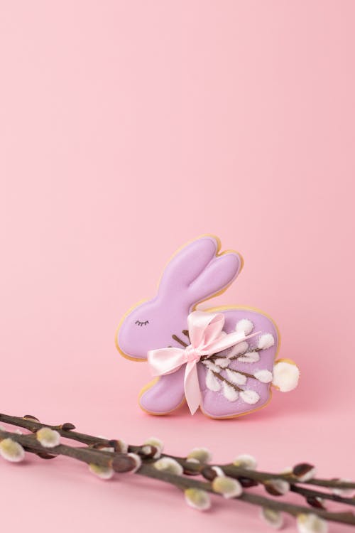 A Bunny Shaped Cookie on a Pink Background
