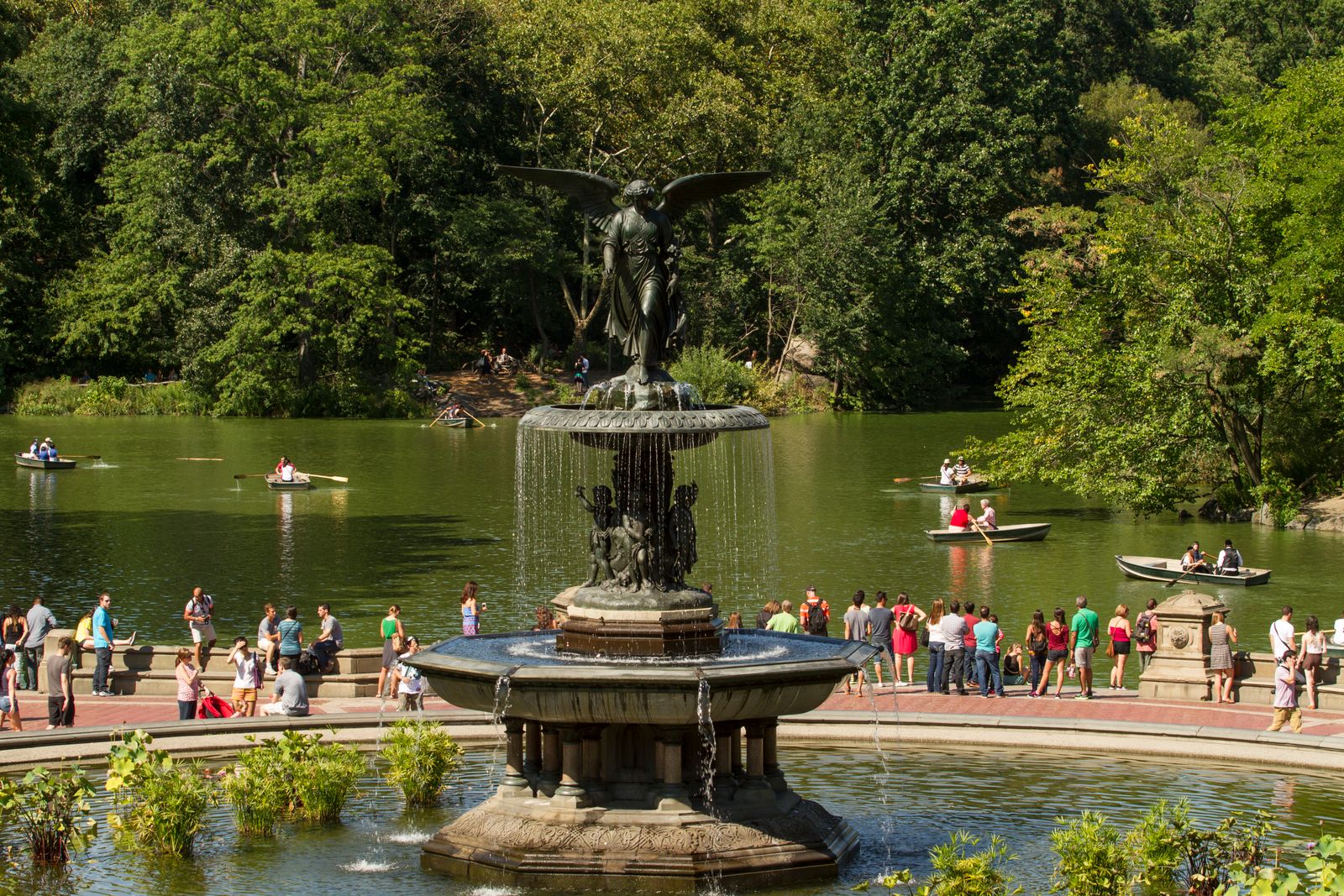 Visitors gathered near Bethesda Fountain in Central Park