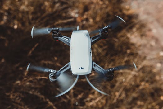 一架无人机优雅地盘旋在秋叶上方，展示了先进的技术