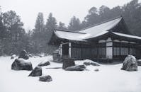 日本长野县永川的房屋在雪中显得格外宁静，构成一幅冬日景象