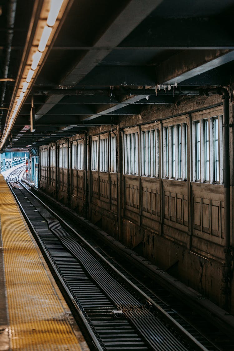 Long Railway Tracks In Old Underground