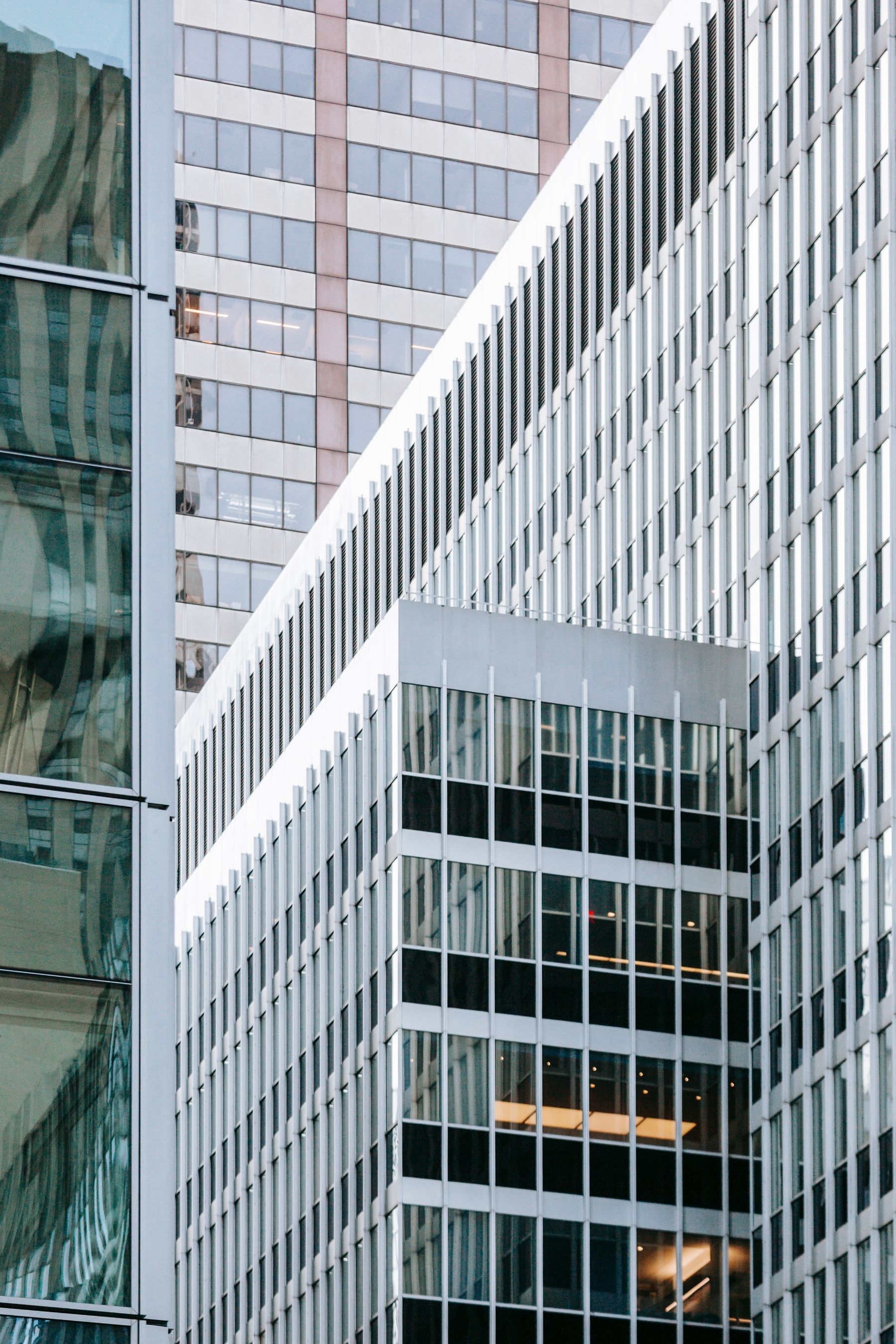 Contemporary business district architecture and glass office buildings