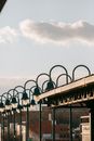 Streetlights located on platform in city
