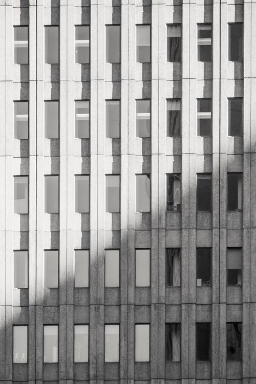 Free Black and white full frame background of facade of residential multistory building with rows of windows Stock Photo