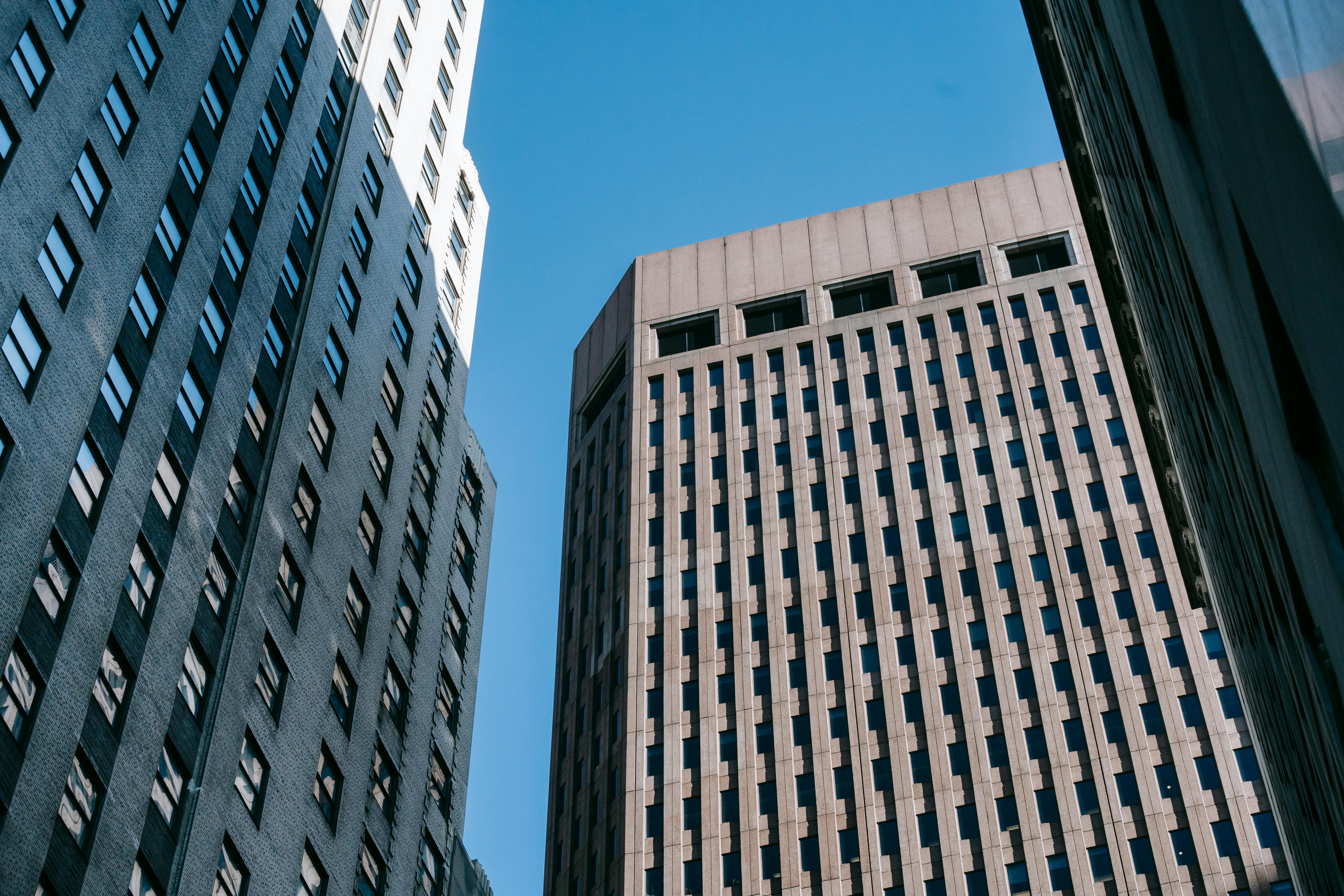 Modern skyscrapers with concrete walls in downtown