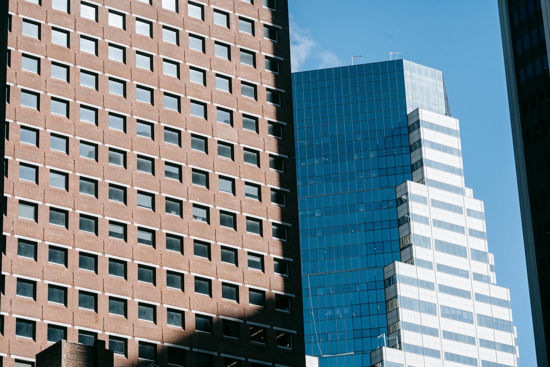 Complex of modern high buildings in office district