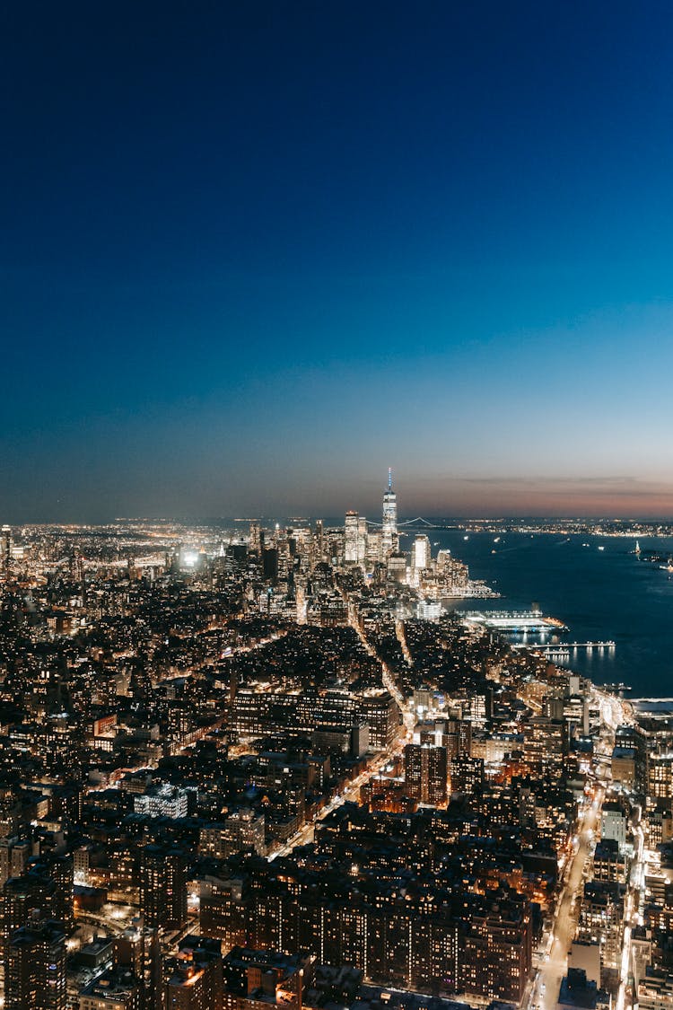 Illuminated Buildings At Night Time