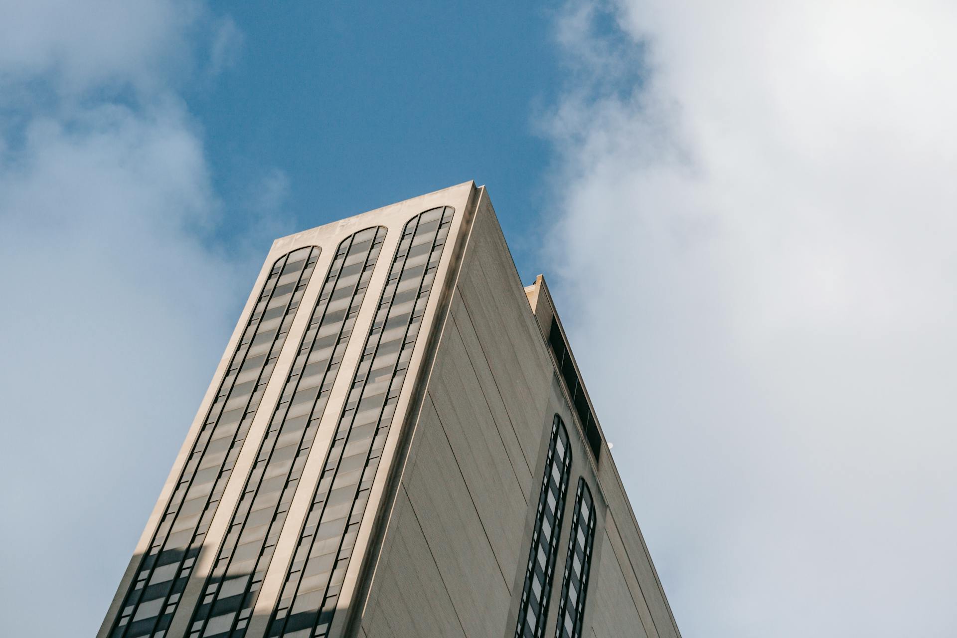 Corner of high concrete commerce building