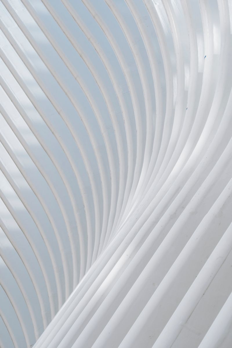 Flowing white architectural curves with fine linear detailing