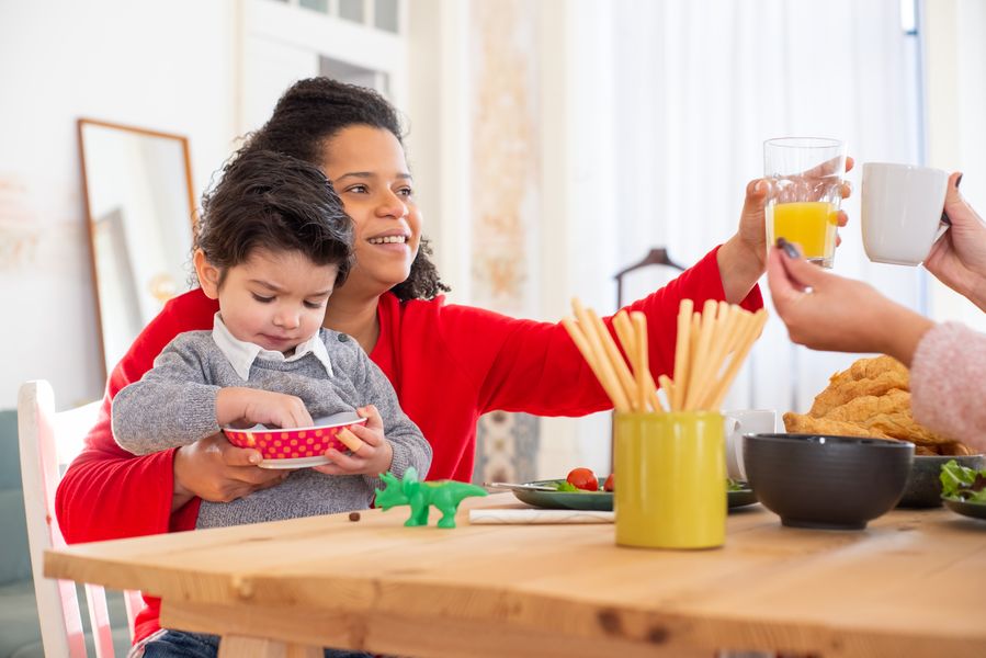 Happy family enjoying healthy drinks together