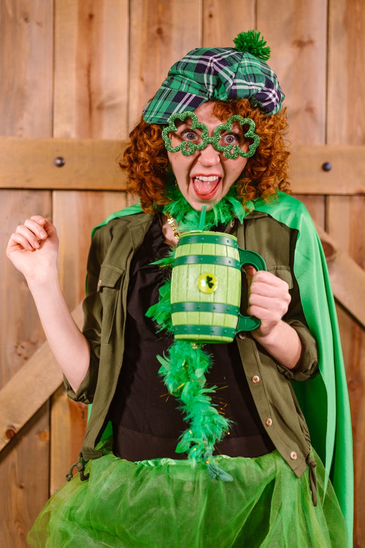 Goofy Woman Wearing St. Patrick's Day Costume 