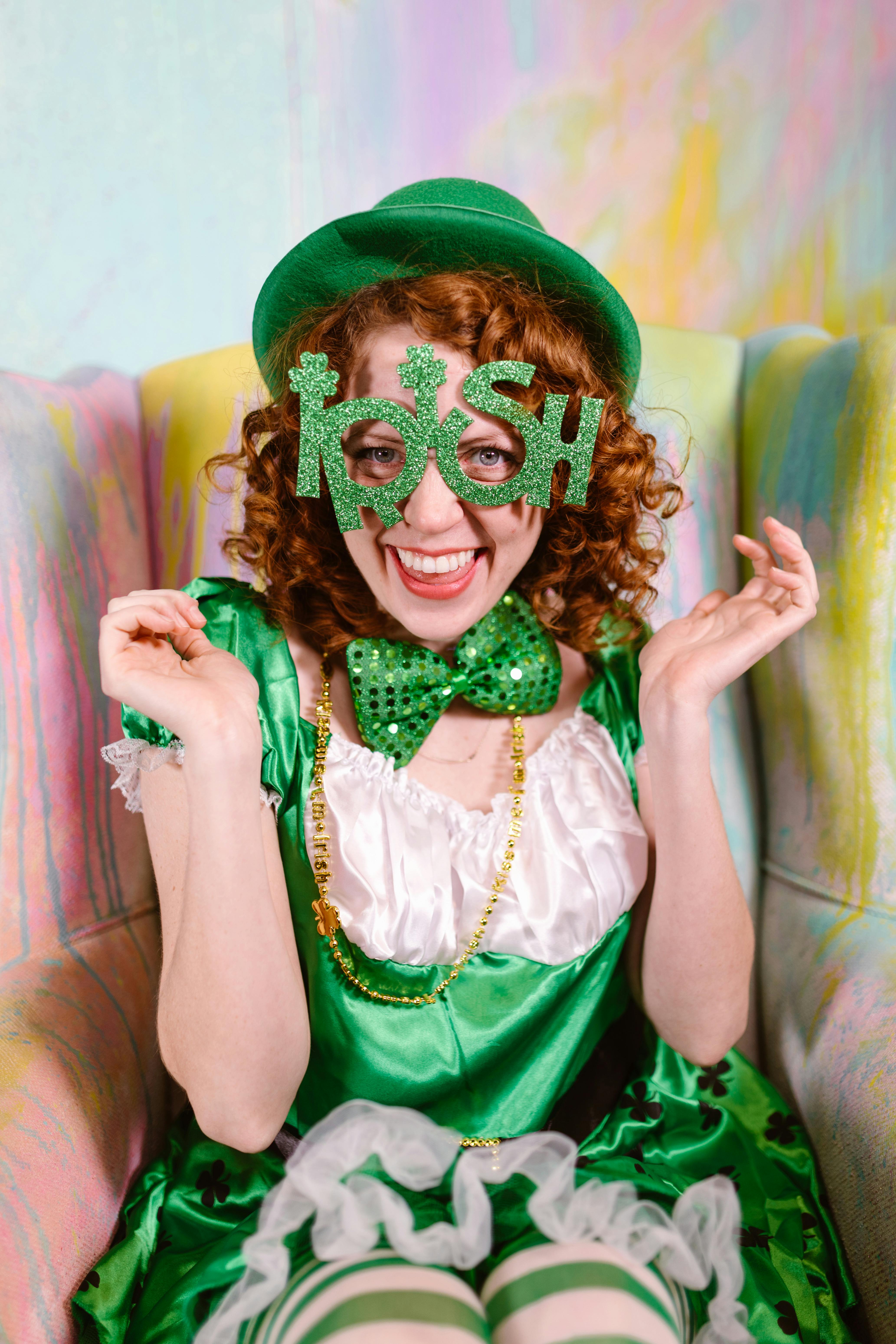 woman in a saint patrick s day costume sitting