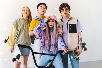Young fashion model in trendy outfit