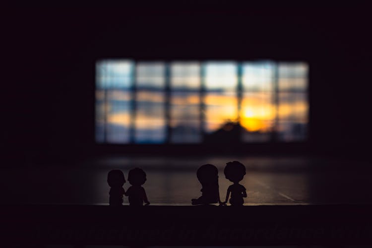 Small Figurines Against Window In Dark Room