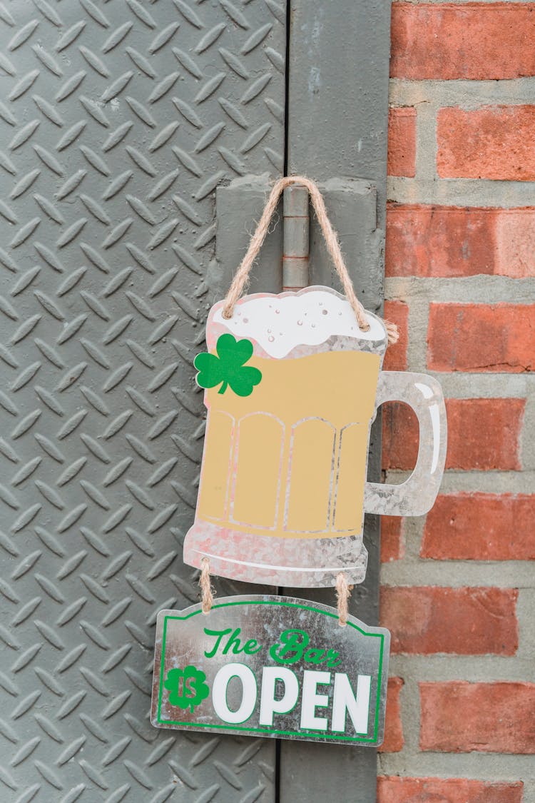 Signboard Of Bar With Word Open On Saint Patricks Day