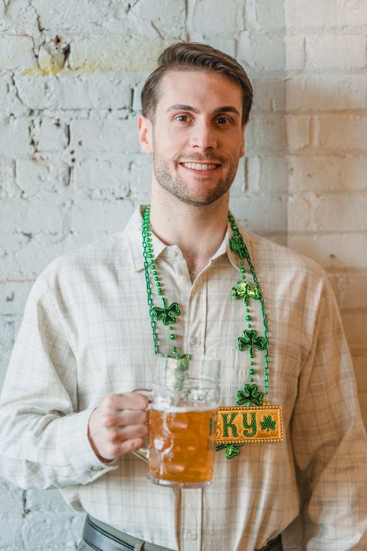 Happy Man With Glass Of Beer Celebrating St Patricks Day