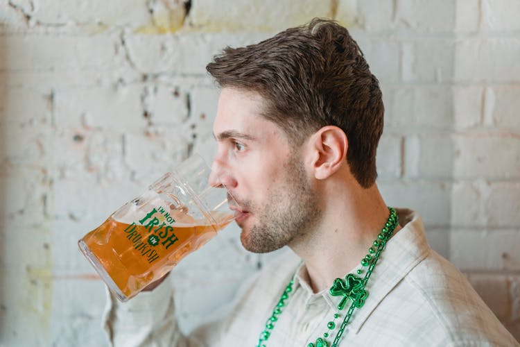 Bearded Man Celebrating St Patricks Day With Beer