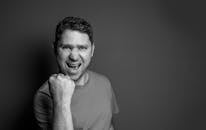 Monochrome Shot of a Man Looking Excited