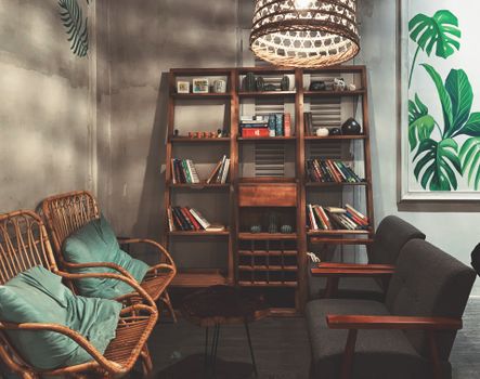 Create a cozy reading nook in a long living room image